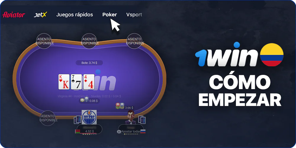 Instrucciones paso a paso para empezar a jugar al póquer en 1Win en Colombia